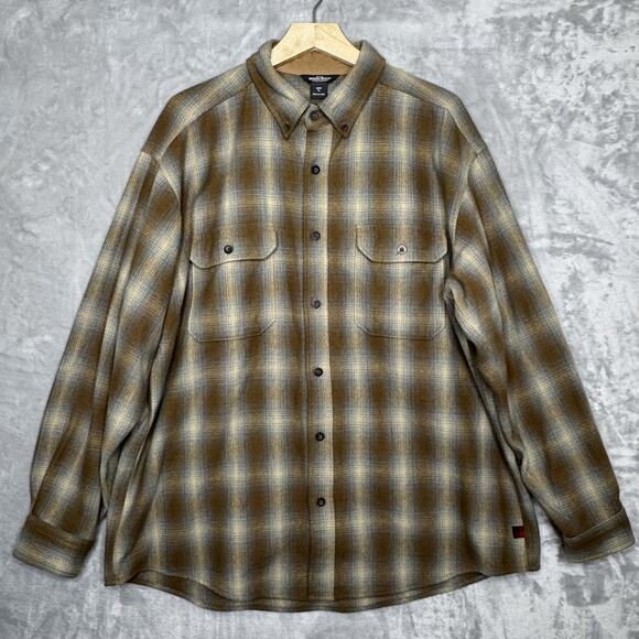 Woolrich Shirt Mens XL Brown Gray Nutmeg Ombre Plaid Wool Blend Button Up 6088 - Picture 1 of 12
